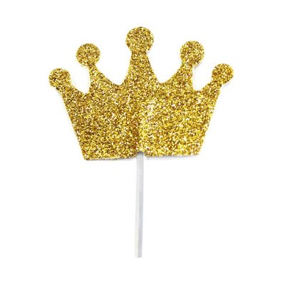 AH Glitter Princess Crown Cupcake Toppers Gold pk12
