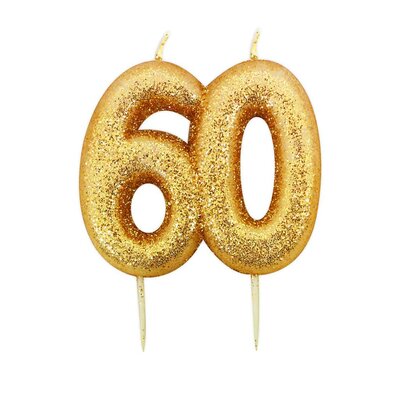 Anniversary House  Age 60 Glitter Candle Gold