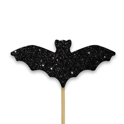 AH Halloween Glitter Bat Cupcake Toppers Black pk/12