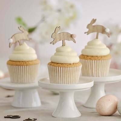 Ginger Ray Wooden Easter Bunny Cupcake Toppers