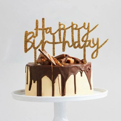 Hootyballoo Gold Glitter Happy Birthday Acrylic Cake Topper