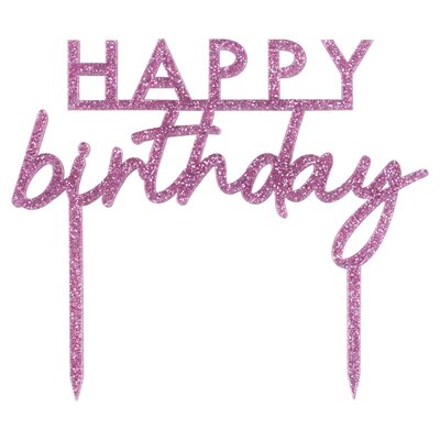 Ginger Ray Pink Glitter Acrylic Happy Birthday Cake Topper