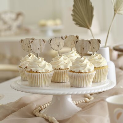 Ginger Ray Wooden Teddy Bear Baby Shower Cupcake Toppers