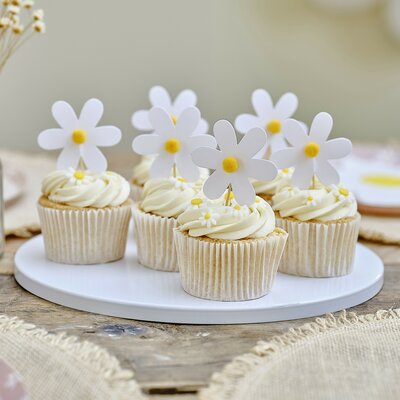 Ginger Ray Daisy Cupcake Toppers with Pom Poms pk/12