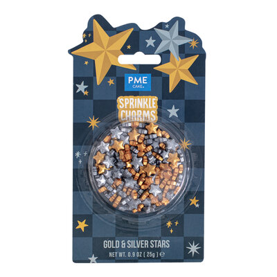 PME Kerstnovelty Sprinkle Charms - Gouden & Zilveren Sterren 25g