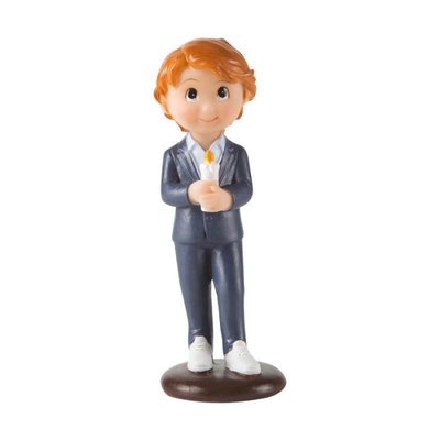 Decoratief Figuur Communie Jongen Blond Met Kaars 10 cm